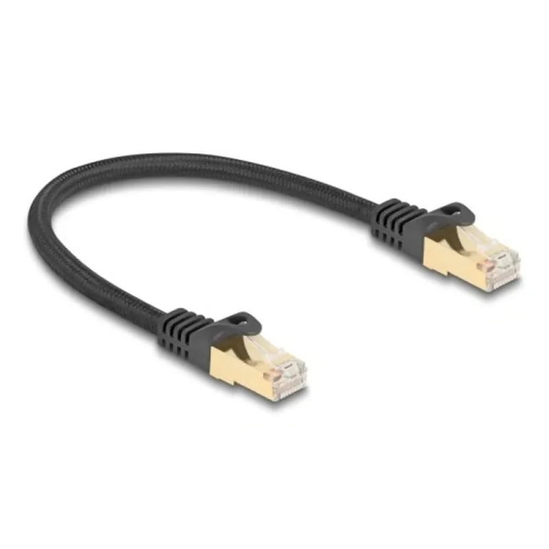 Delock RJ45 nätverkskabel Cat.6A S/FTP, flätad mantel, 0,25 m - svart