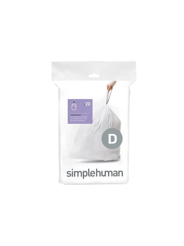 Simplehuman Kod D skräddarsydda soppåsar, förpackning med 20, vit