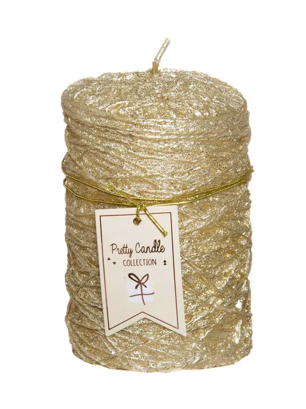 Blockljus Henni 6,6 x 10 cm – 20 h Guld-glittrig
