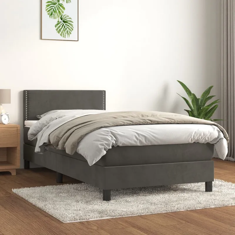 vidaXL Ramsäng med madrass mörkgrå 90×200 cm sammet (#8869)