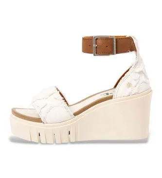 Art för kvinnor. 12085S1WU003_017 Sandaler 2085S Catania off white (38), Vit, Tyg, 8 till 10 cm, Spänne, Casual