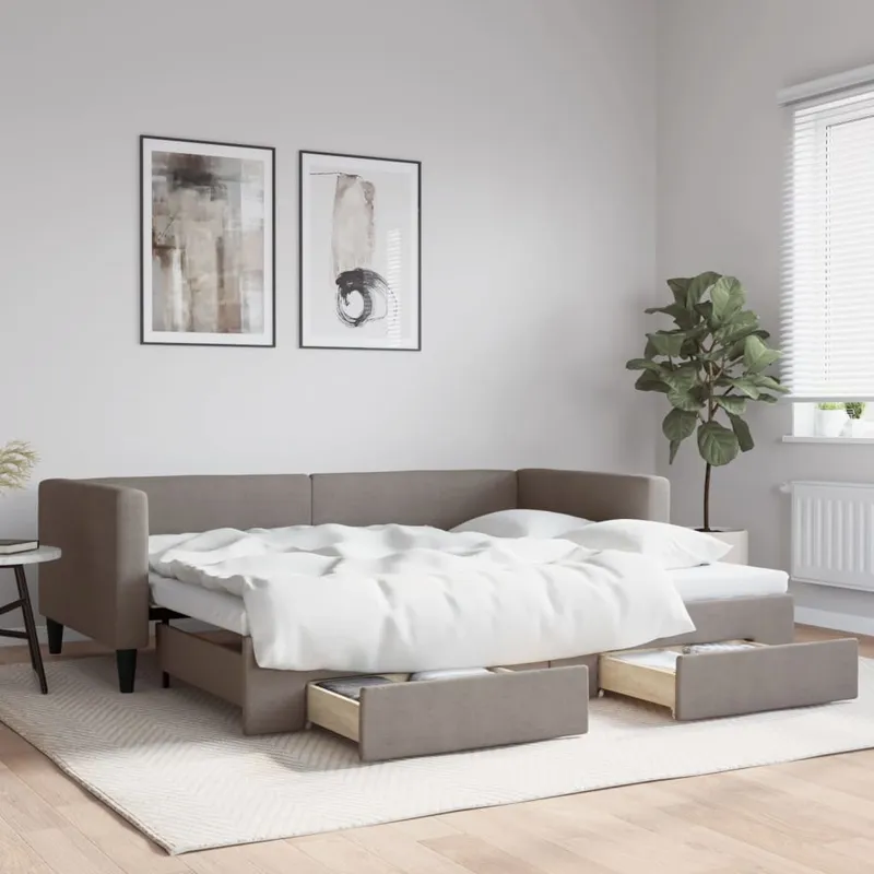 vidaXL Dagbädd utdragbar med lådor taupe 90×200 cm tyg (#9918)