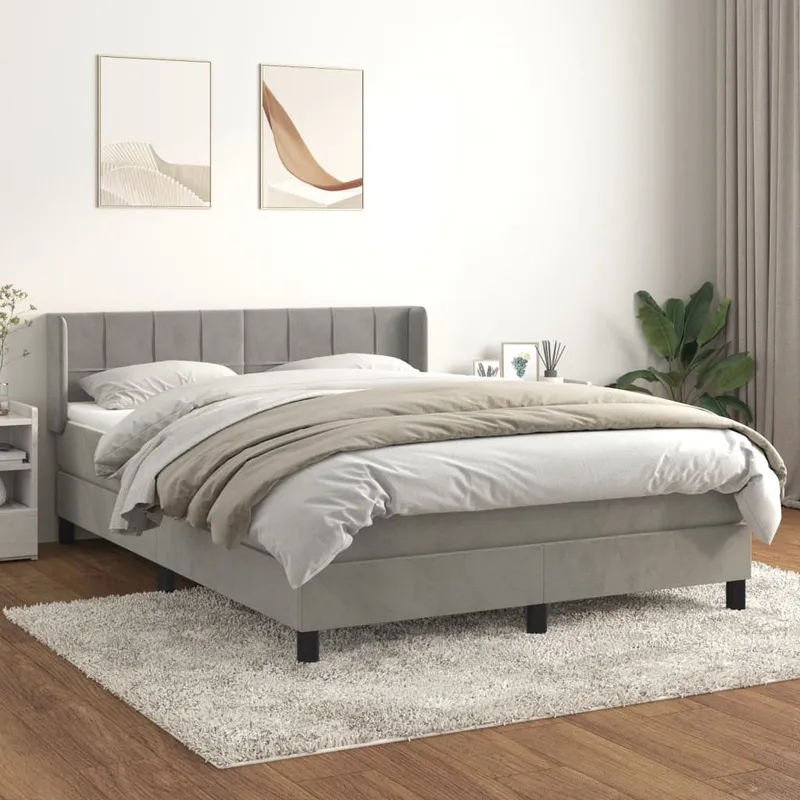 vidaXL Ramsäng med madrass ljusgrå 140×190 cm sammet (#7288)