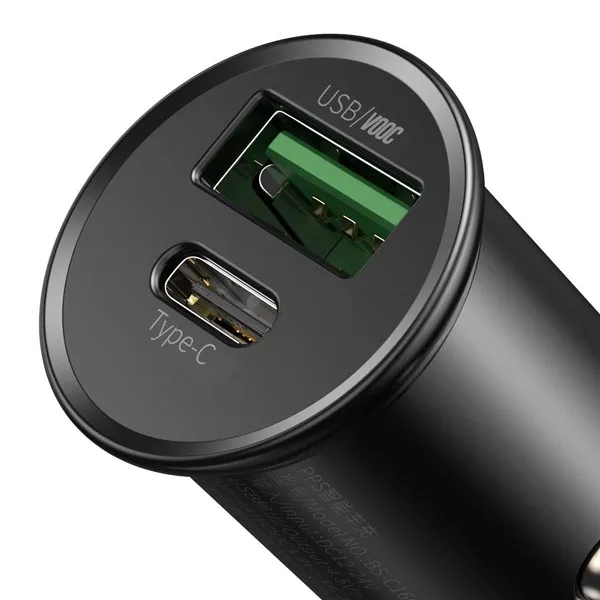 Snabb Billaddare för USB/USB Typ-C 30W – Svart