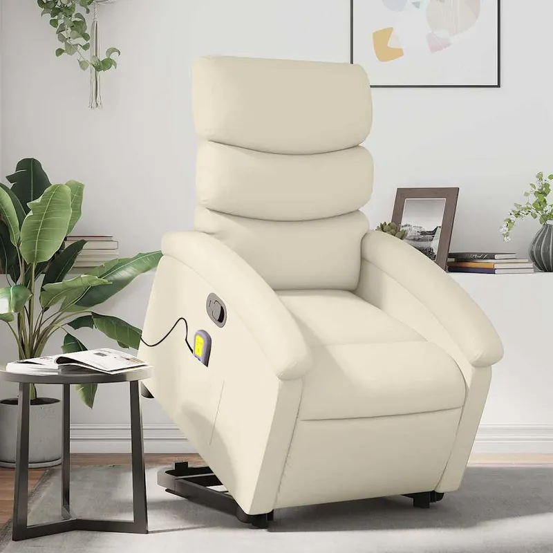 vidaXL Massagefåtölj med uppresningshjälp gräddvit konstläder (#5366)