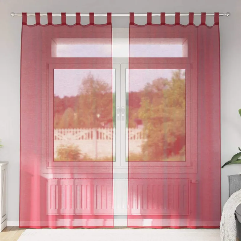 vidaXL Voile gardiner med stångfickor 2 st vinröd (#2648)