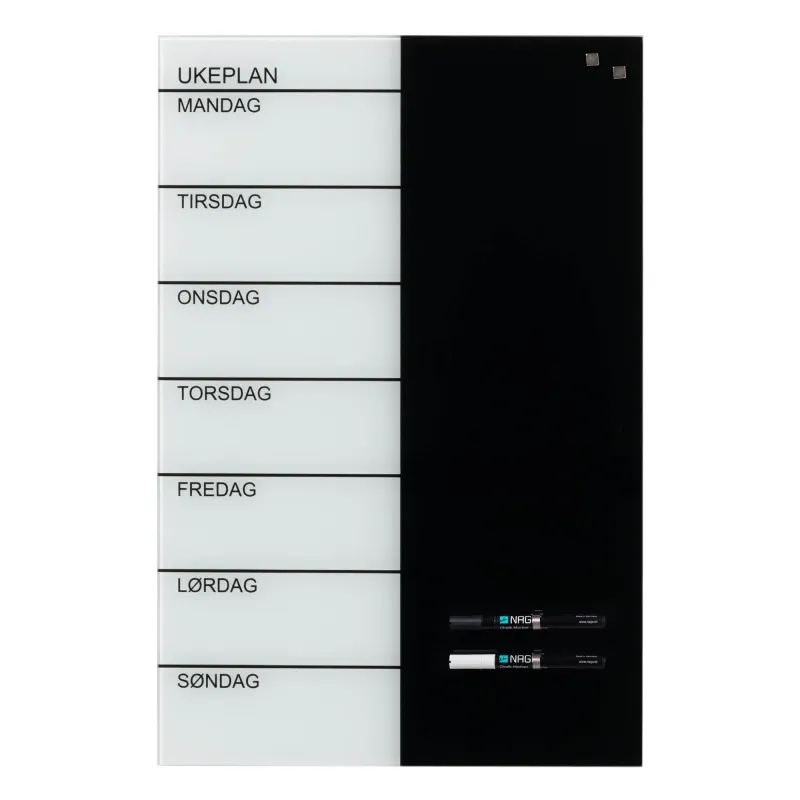 Magnetisk NAGA ugetavle i glas 40×60 cm – norsk tekst