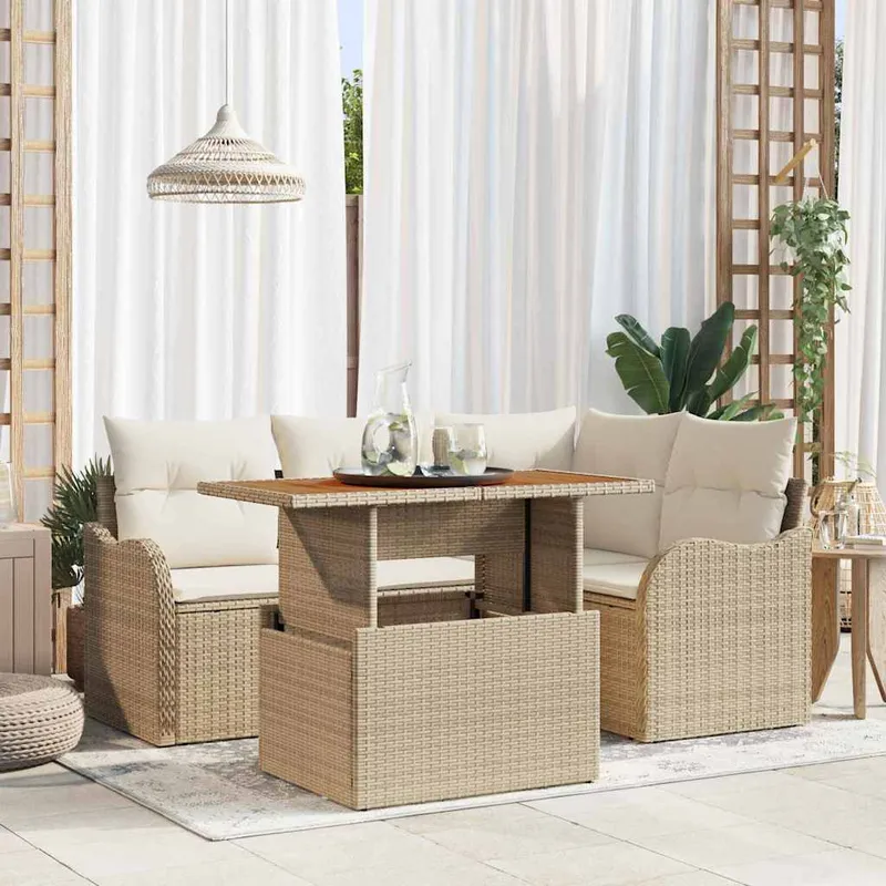 vidaXL Trädgårdsoffset 5 st Beige Poly rattan (#3952)
