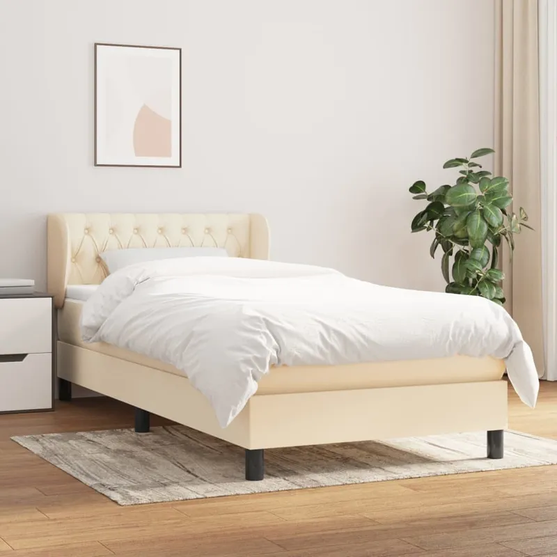 vidaXL Ramsäng med madrass gräddvit 90×190 cm tyg (#3265)
