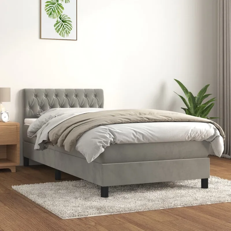 vidaXL Ramsäng med madrass ljusgrå 90×200 cm sammet (#1259)