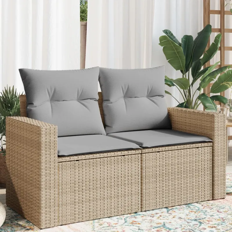 vidaXL Trädgårdssoffa 2-sits med dynor konstrotting beige (#4908)