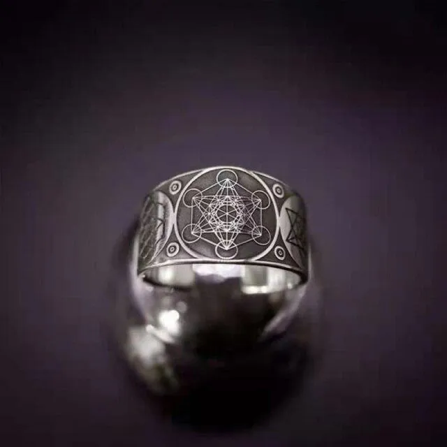 Vintage seksspiss stjerne Solomon Ring Warrior Erkeengel Metatron Amulet Totem Justerbar Ring Amulett smykker Resizable sølv