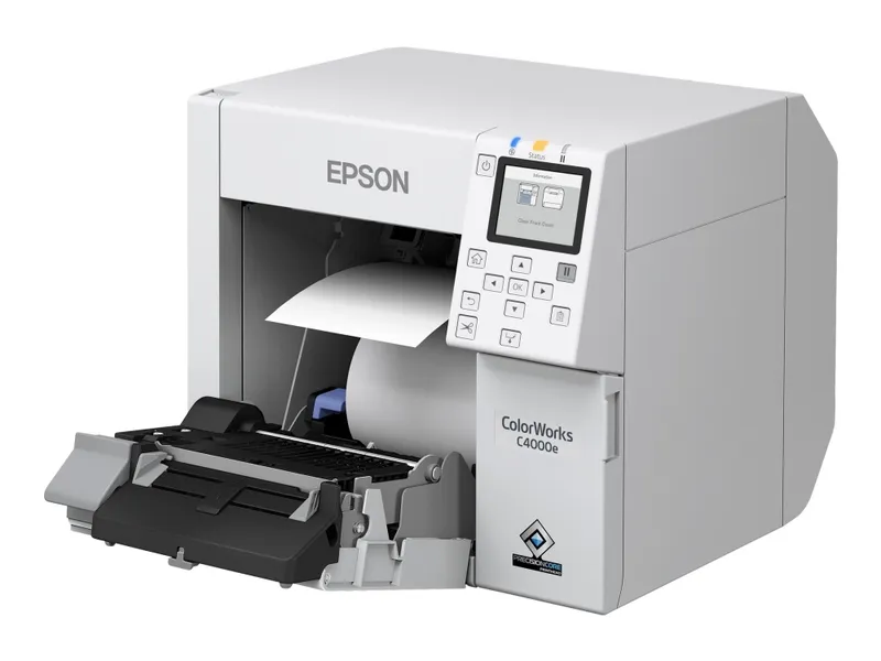 Epson ColorWorks CW-C4000E (BK) – Etikettskrivare – färg – bläckstråle – Rulle (10,2 cm) – 1200 x 1200 dpi – upp till 100 mm/sek (mono)/ upp till 100 mm/sek (färg) – USB, USB-värd – kniv