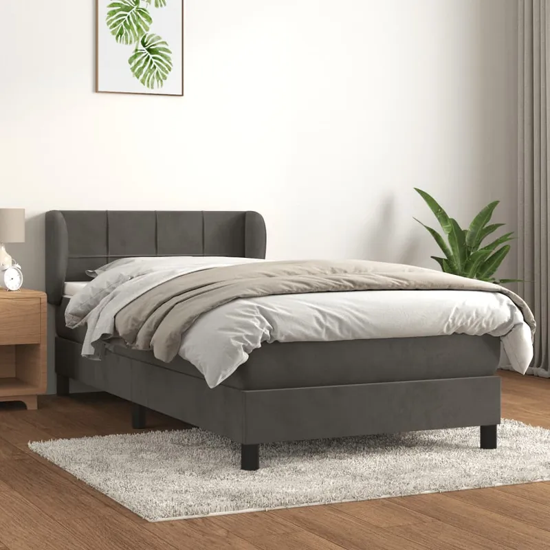 vidaXL Ramsäng med madrass mörkgrå 100×200 cm sammet (#3523)