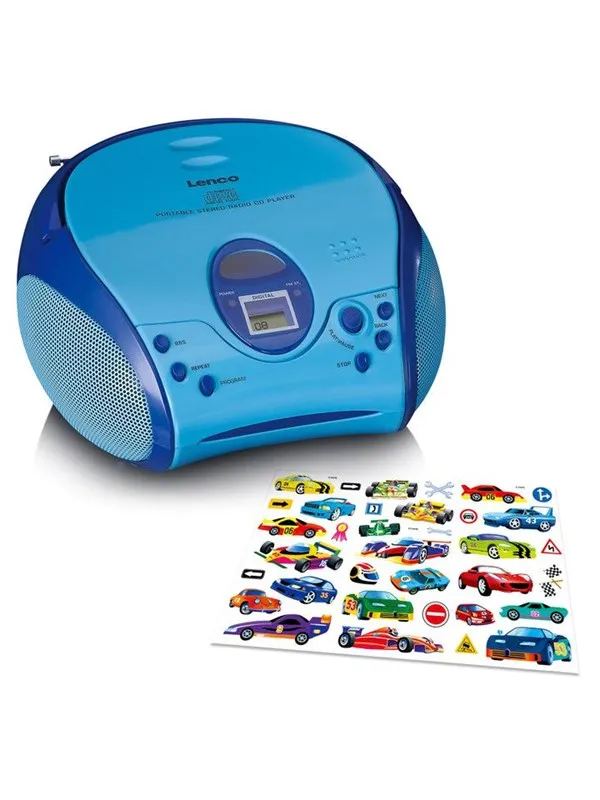 Boombox med CD-spelare FM-radio och klistermärken Blå
