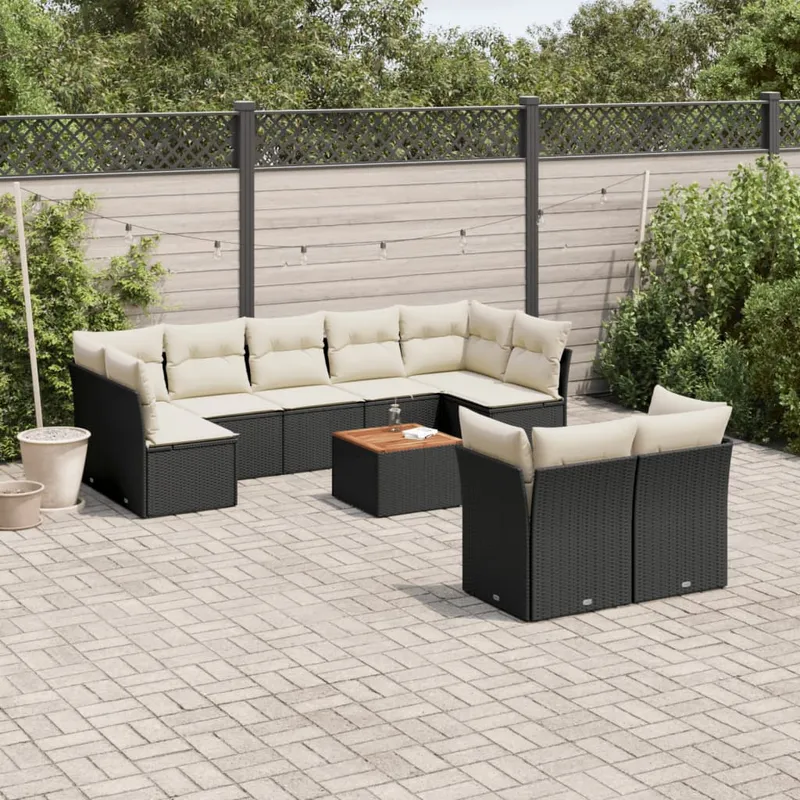 vidaXL Loungegrupp 10 delar med svarta dynor konstrotting (#6721)
