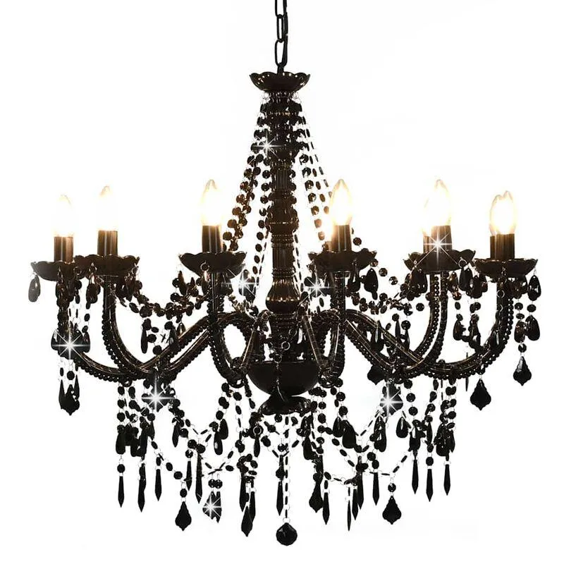 vidaXL Taklampa med pärlor Svart 12 lampor E14