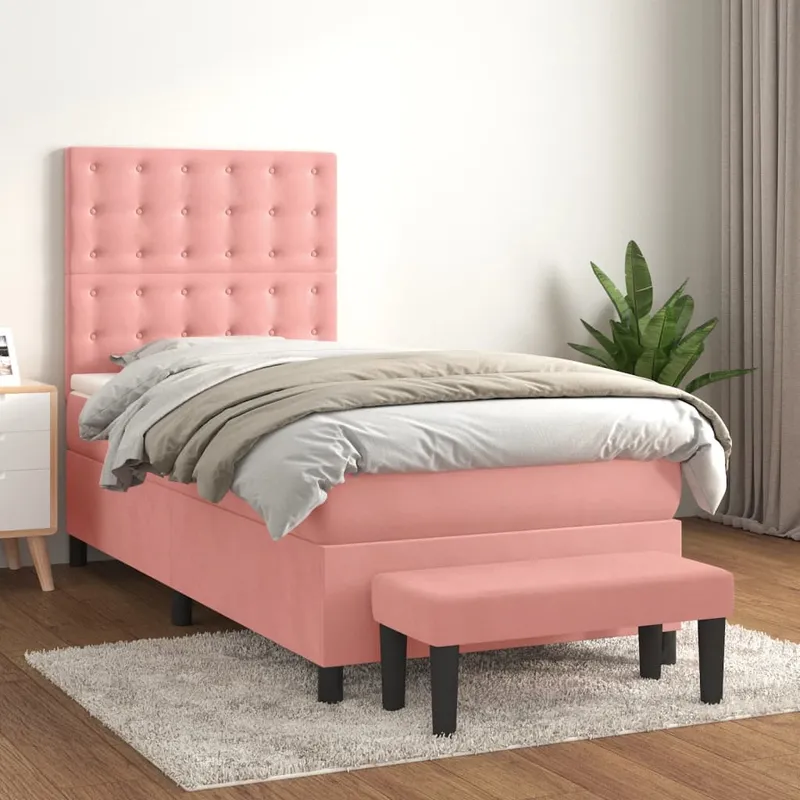 vidaXL Ramsäng med madrass rosa 80×200 cm sammet (#0647)