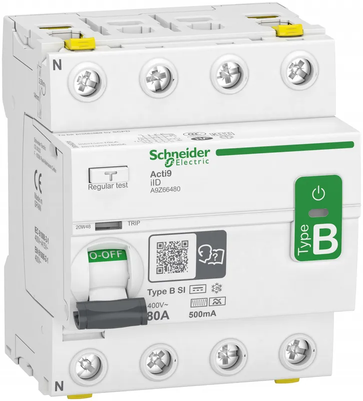 Schneider Electric Acti9 iID Jordfelsbrytare B-SI, 4-polig 80A, 500mA