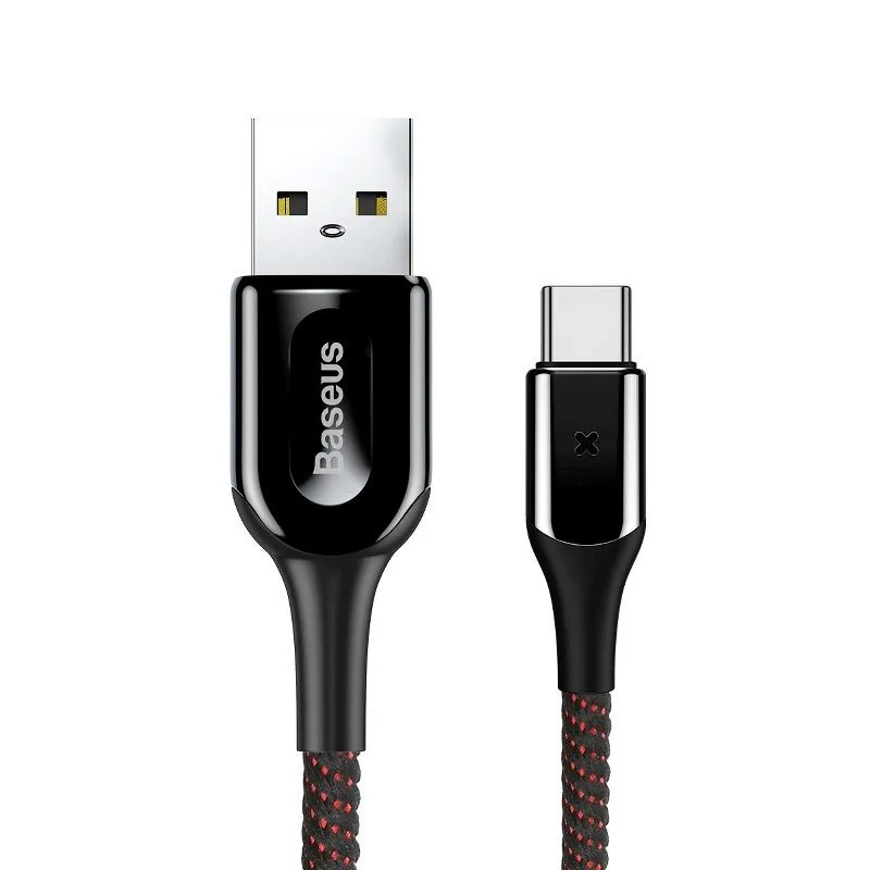 X-type, Snabbladdning Kabel USB-C med LED 3A, 1m – Svart