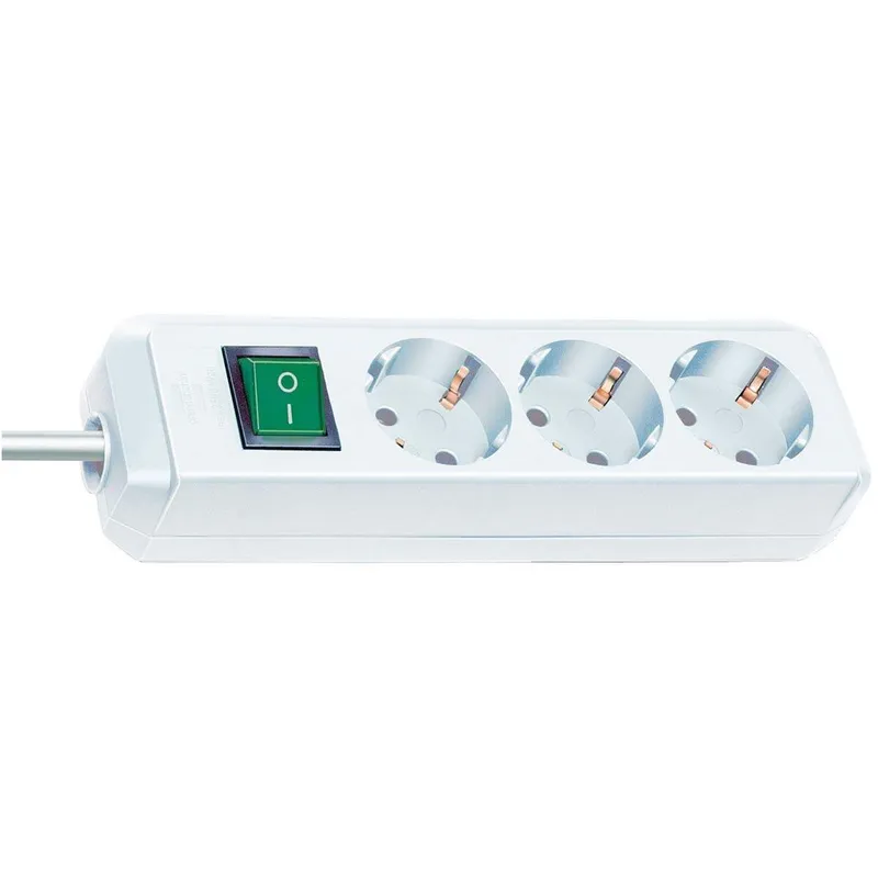 Eco-Line 3-vägs grenuttag (Uttagsblock med högre kontaktskydd, Switch, 1,50 m kabel) Vit TYPE F
