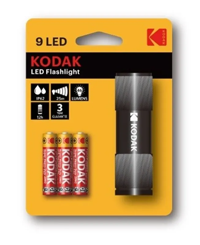 Kodak Compact 9-led Flashlight, 46 Lm, Ip63, 25m Range, Black