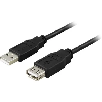 DELTACO USB 2.0 kabel Typ A hane – Typ A hona 0,5m, svart (USB2-11S)
