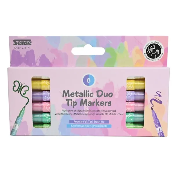 Dubbelspetspenna Metallic Pastellfärger 6-pack Sense