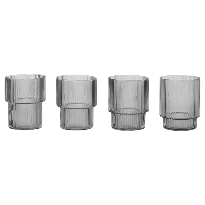 Ferm Living, Ripple Glas 4-pack - Smoked Grey