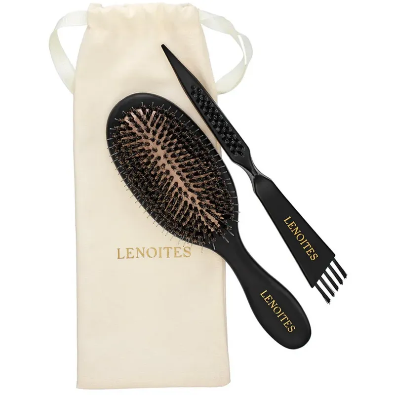 Lenoites Wild Boar Hair Brush with Cleaning Tool Black - 1 pcs