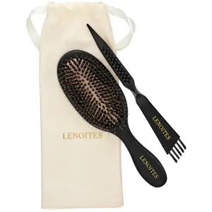 Lenoites Wild Boar Hair Brush with Cleaning Tool Black - 1 pcs