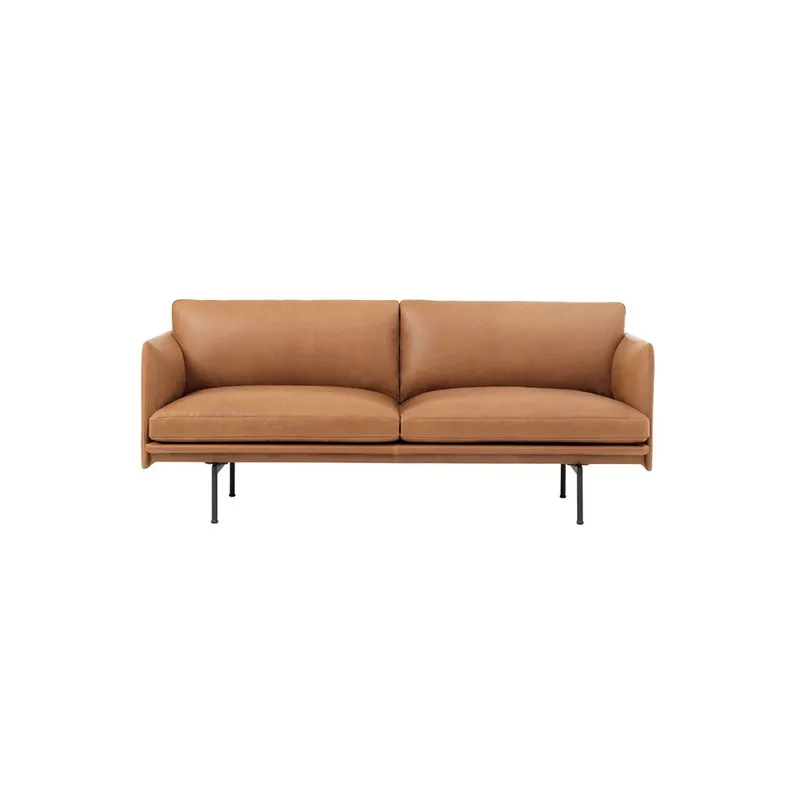 Muuto, Outline Sofa 2-seater – Black Base – Refine Leather Cognac Black