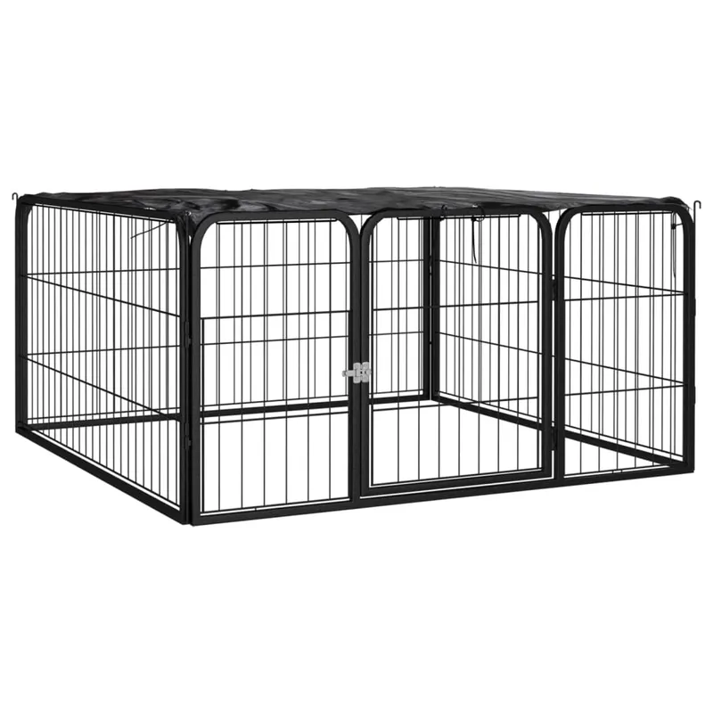 vidaXL Hundbur 4 paneler svart 100 x 50 cm pulverlackerat stål