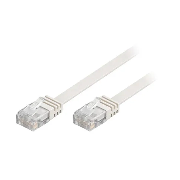 DELTACO U/UTP Cat6 patchkabel, flat, guldpläterade kontakter, 20m, vit