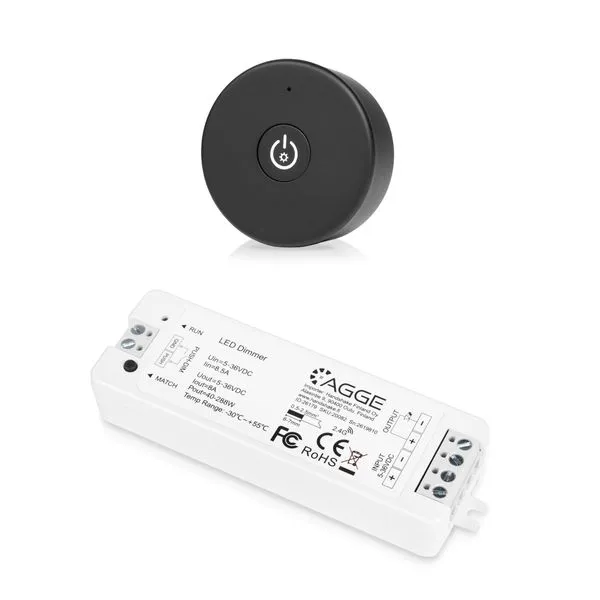Fjärrkontroll för LED-list AGGE Dimming One-Key, RF 2.4 GHz, Svart fjärrkontroll + Styrdon