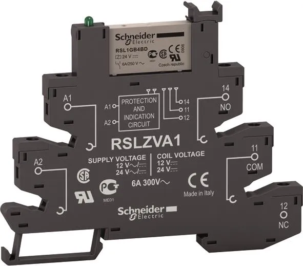 Schneider Electric Interface relay complete with socket with screw terminals 6a 1c/o 24v ac/dc supply
