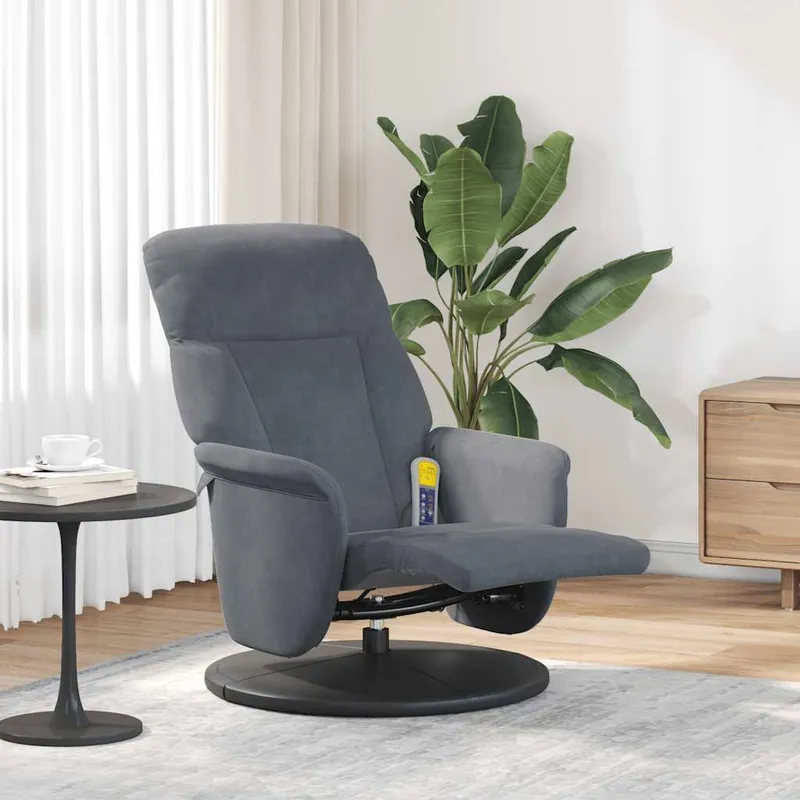 vidaXL Massagefåtölj med fotstöd mörkgrå sammet (#4760)