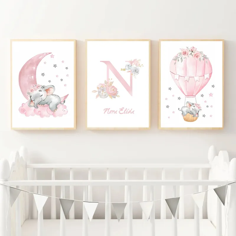 Affischer – Baby elefant / Personlig / Set om 3