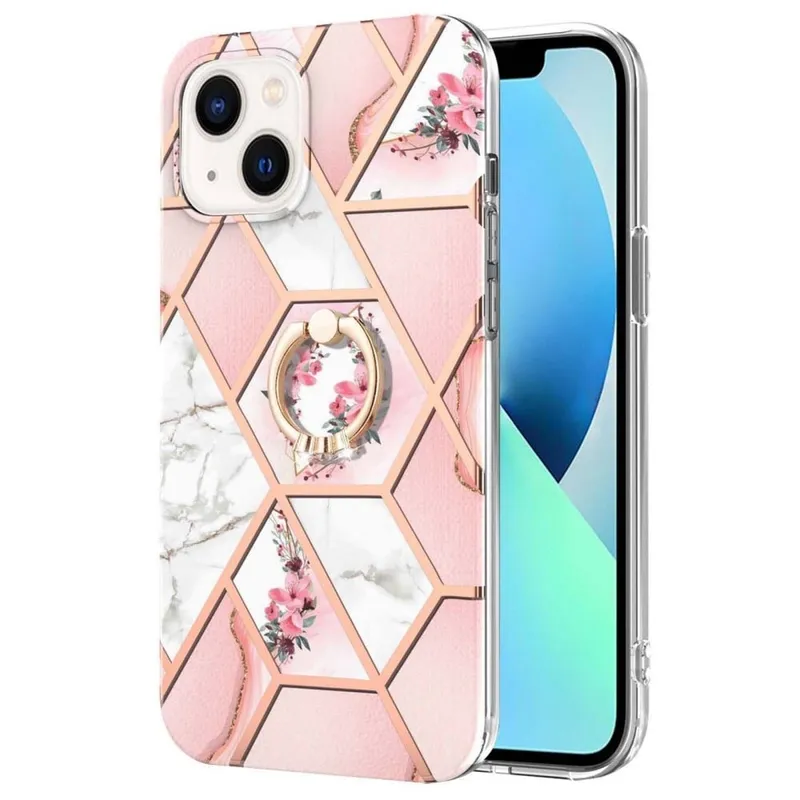 Marmormotiv iPhone 14 skal – Rosa Blommor