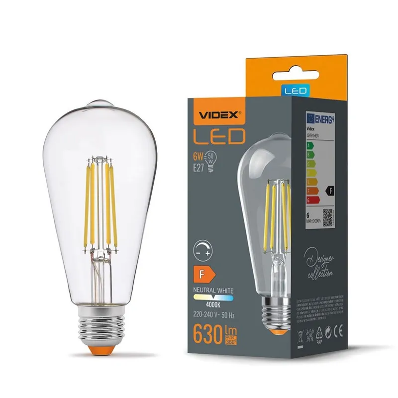 Dekorativ dimbar glödlampa ST64 6W E27 neutral 630lm 4000K Videx