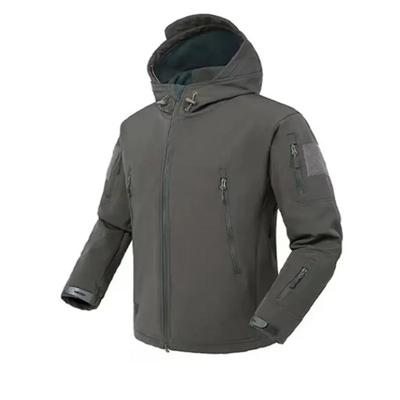 Herr Vinter SoftShell Taktiska Vattentäta Jackor Herr Huvjacka Kampfiske Vandring Camping Klättring Skidbyxor XXXL grå