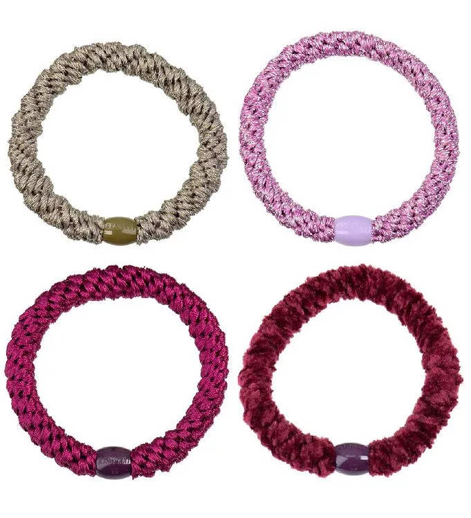 Kknekki Hårsnoddar - 4-pack - Röd/Grå Glitter Mix