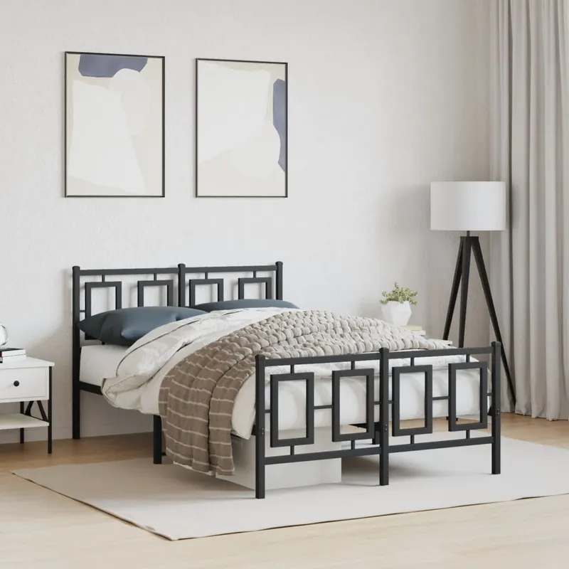 vidaXL Sängram med huvudgavel och fotgavel svart metall 120×190 cm (#5090)