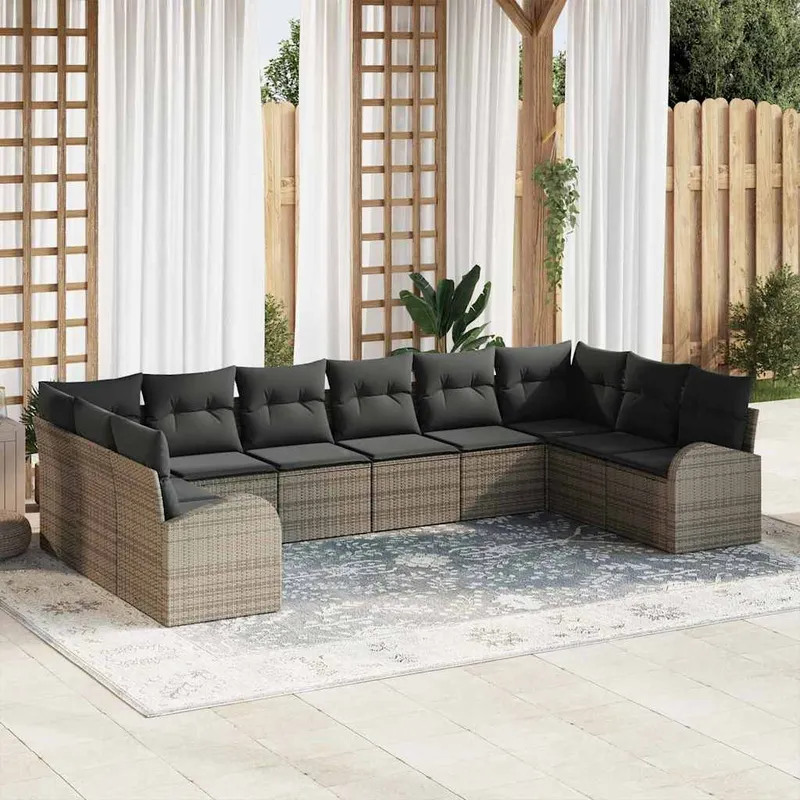 vidaXL Soffset 10 st Grå [Syntetisk]: Polyrattan