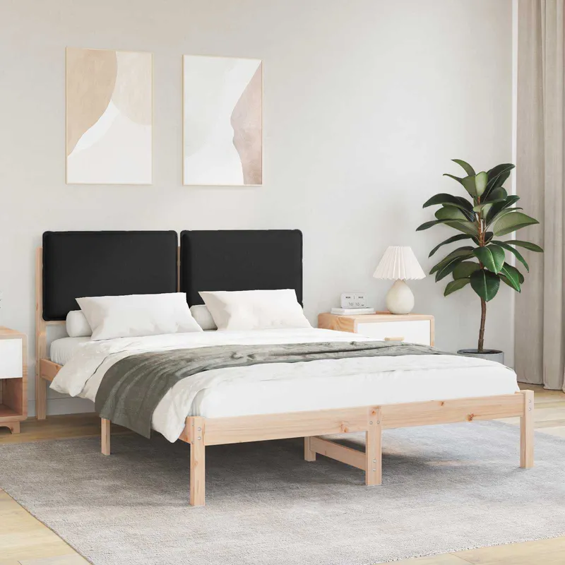 vidaXL Sängram med Klädd Huvudgavel Svart 120 x 200 cm Massivt furu