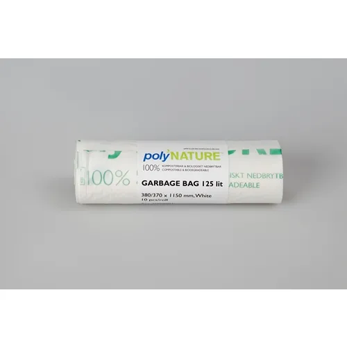 Sopsäck BIO PolyNATURE - 125L 380/370x1150mm 25my vit r - 10 st