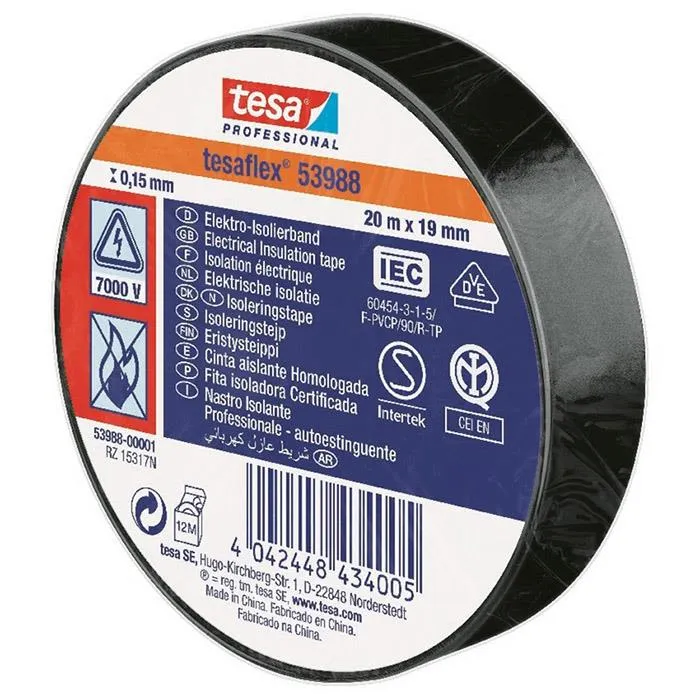 ISOLERINGSTEJP 53988 TESA SVART 19MM 20M | Beijerbygg Byggmaterial
