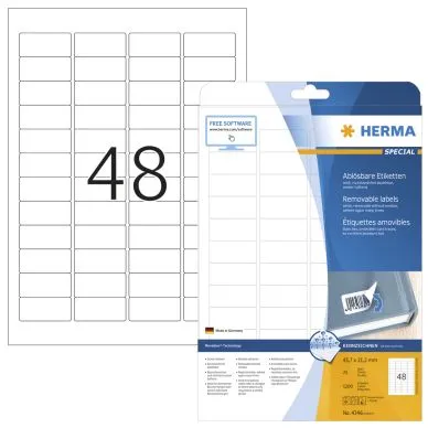 HERMA Special – Papper – matt – borttagbar självhäftning – vit – 45.7 x 21.2 mm 1200 etikett (er) (25 ark x 48) etiketter