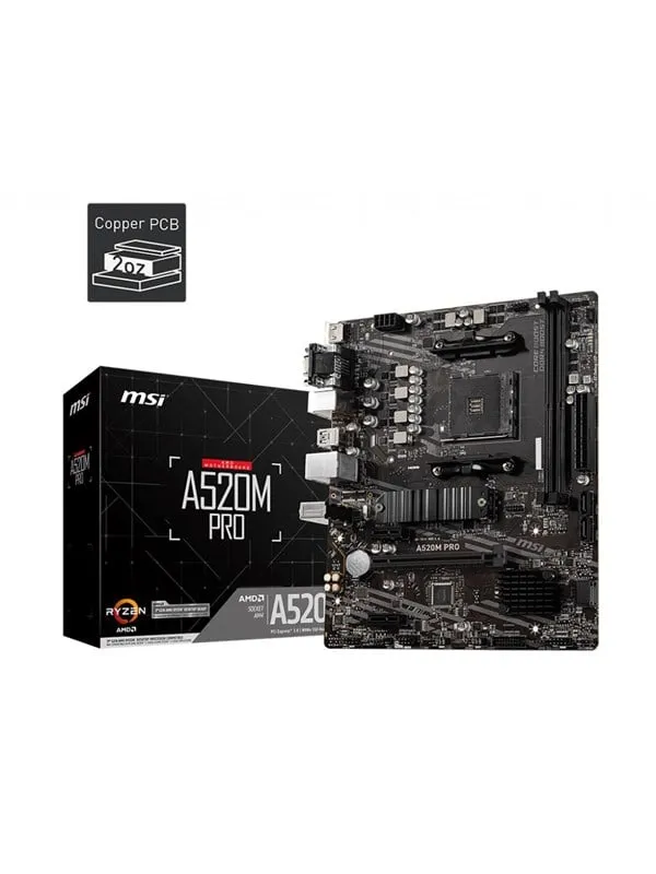MSI A520M PRO Moderkort - AMD A520 - AMD AM4 - DDR4 RAM - Micro-ATX