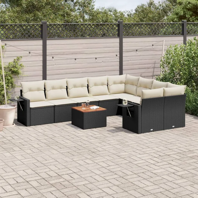 vidaXL Loungegrupp 10 delar med svarta dynor konstrotting (#5822)